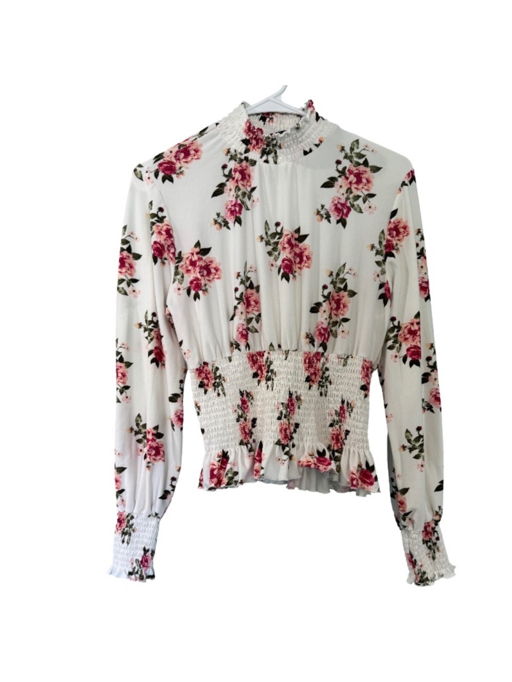 Floral Mock Neck Smocked Blouse woman’s L